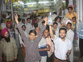 Heavy rush at a liquor shop in Ludhiana on Wednesday