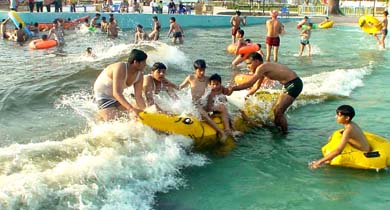 City residents have fun in a pool at Hardy�s World on the Ludhiana-Jalandhar Road