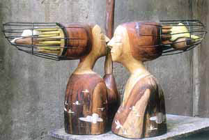 Karl Antao�s "Mind�s cage" a work in teakwood and iron.