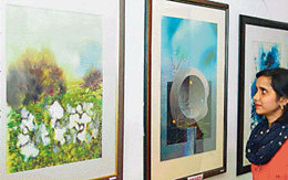 Paintings on display at Sector 34 office of the Chandigarh Lalit Kala Akademi on Friday. 
