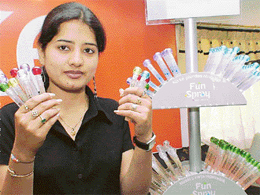 A model displays different variants of Nike perfumes at a launch ceremony in the Chandigarh Club on Friday. 