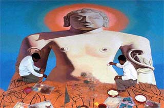 The Guinness Book of World Records holder rangoli artist, Adamali S. Mujawar, draws a 57-foot rangoli of Bhagwan Mahavir