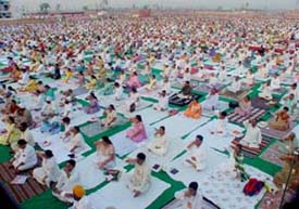 People attend a yoga camp in Ludhiana