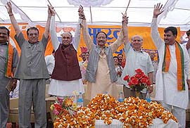 BJP leaders at an election rally at Amb 