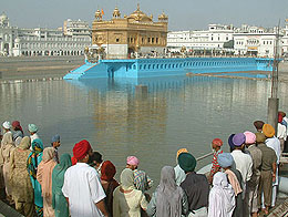 After the completion of kar seva, the sarovar of the Golden Temple is filled with filtered water on an experimental basis on Tuesday.