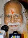 Acharya Giriraj Kishore, senior vice-president of the Vishwa Hindu Parishad, addresses a press conference in Shimla on Thursday. 