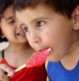 A little girl urges her brother to save some ice candy for her in Ludhiana
