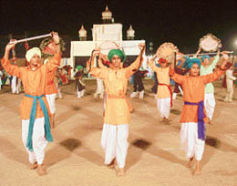 Students of S.A. Jain Senior Model School perform during the golden jubilee function of their school in Ambala 