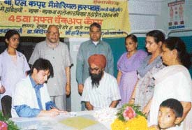 Patients being examined at the 45th free orthopaedic and ENT camp at the B.L. Kapoor Memorial Hospital, old Sabzi Mandi, Ludhiana