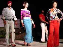 Models sashay down the ramp during a fashion show organised on the eve of Baisakhi at the Forest Hill Golf and Country Club on Monday. 