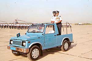 The Air Officer Commanding-in-Chief, Maintenance Command, Air Marshal D.C. Nigam, reviews a parade during his visit to No.3 Base Repair Depot in Chandigarh on Monday.