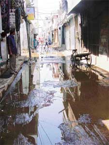 Sewage on a street of Nirankari Mohalla, near Old Oswal, in Ludhiana