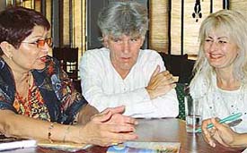 Amar Jyoti, Hans Plomp and Grazyna Przybyl in discussion before the release of their magazine �Ambar� at the Press Club, Sector 27, Chandigarh, on Wednesday. 