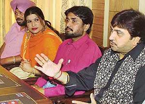 Punjabi singers address mediapersons in Ludhiana on Wednesday. 
