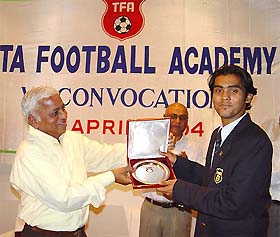 Gurpreet Singh, who represented the Indian football team at the SAF Games in Islamabad recently, receives the Best Gentleman Award