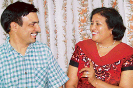 City-based Sadhna Sangar poses with her brother-in-law Vranchi Kaushik after returning from the shooting of Zee Antakshri�s special 'Jija-Saali' episode.