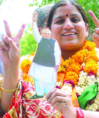 BJP Karol Bagh candidate Anita Arya after filing her nomination in the Capital on Friday.