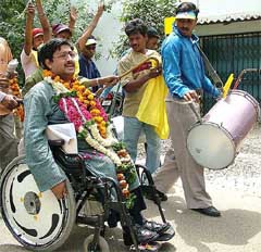 Mr Javed Abidi, chairman of the DRG group, on his way to file his nomination papers from the New Delhi seat in the Capital on Friday. 