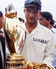 Sourav Ganguly with the Samsung Cup after winning the series