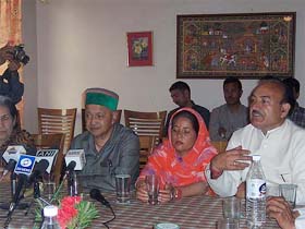 Ms Pratibha Singh, Congress candidate for the Mandi constituency, at a press conference after filing her nomination papers
