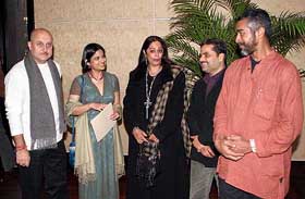 Anupam Kher, Radha Welt Vatsal, Kiron Kher, Vishal Bharadwaj and Shashanka Ghosh at Asia Society in New York on Friday during the opening of Cinema India Film Festival