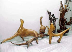 Animal shapes carved out of wood