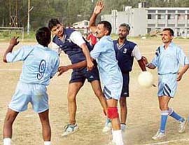 Players from Chandigarh Area vie with Jammu Area in the Western Air Command Inter-Area Handball Championship which began at 12 Wing Air Force Station, Chandigarh