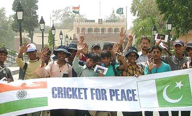 A group of 38 street children with cricket gears cross over to Pakistan through Wagah joint check-post on Tuesday