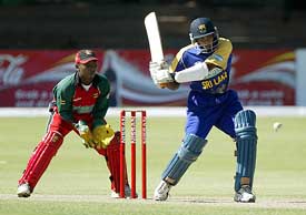 Sri Lanka batsman Saman Jayantha lines up to drive a delivery