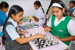 Students take part in a chess competition in the final round held at Tender Heart School, Sector 33, Chandigarh, on Saturday.