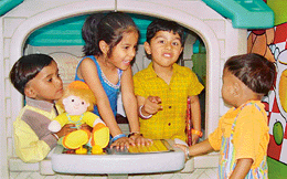 Little kids of a Sector 18 school have a nice time on the school premises in Chandigarh on Saturday.