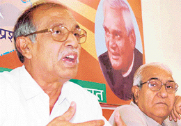 Mr Denzil B. Atkinson, vice-president of the Minority Morcha of the BJP, addresses a meeting at Kamlam in Sector 33, Chandigarh, on Saturday.