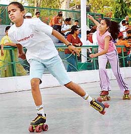 Manveen of St Kabir School, who won the 1500 m speed race at the Chandigarh State Roller Skating Meet
