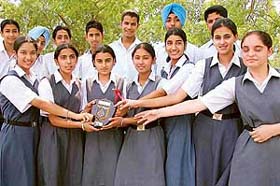 Students of YPS, Mohali, with the memento they brought from the LoC