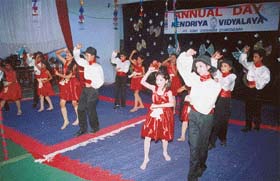 Students of Kendriya Vidyalaya, Air Force high grounds, Chandigarh, present a cultural item during the annual day celebrations