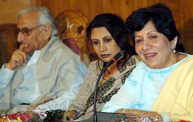 Pakistani poets  Azhar Jadev, Taskir Koser and Sultana Mukhbar at a mushaira organised by the Himachal Art and Language Academy