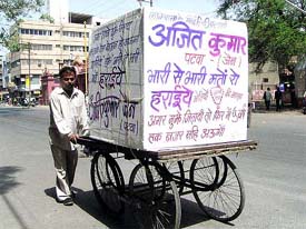 Independent candidate Ajit Kumar Jain, who has already contested in nine Assembly, seven Lok Sabha and seven corporation  elections, campaigns  in Indore