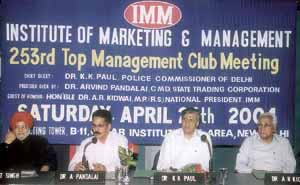 Delhi Police Commissioner K. K. Paul addressing the 253rd meeting of Top Management Club of the Institute of Marketing and Management (IMM) in the Capital.