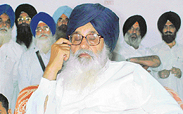      UNEASY LIES THE HEAD...: SAD chief Parkash Singh Badal at an election rally in Dehlon village in Ludhiana on Thursday.