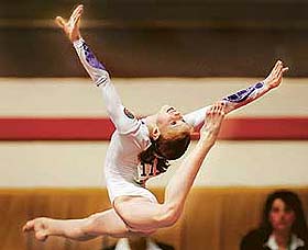 Kalina Todorova of Bulgaria performs on the floor during the Women�s Junior European Artistic Gymnastic championship in Amsterdam