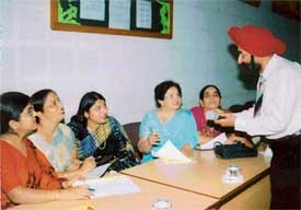 Mr R.P.S. Luther, director, Associated Trainers and Management Consultants, interacts with heads of department at BCM Arya Model Senior Secondary School