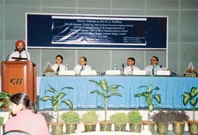 Mr H.S. Wadhwa, Chairman-cum-Managing Director, National Insurance Company, addresses a gathering at CII in Chandigarh