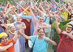 �Laugh your way to good health�, say members of the Laughter Club at Fragrance Garden in Sector 36, Chandigarh