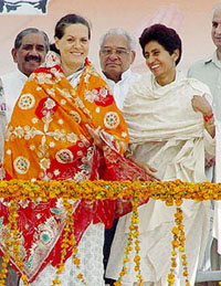 Congress President Sonia Gandhi at an election rally in Ambala on Sunday