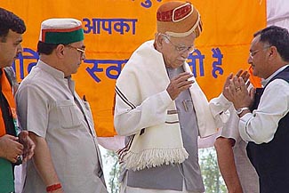 Deputy Prime Minister L.K. Advani during an election rally at College Ground in Bilaspur on Sunday.