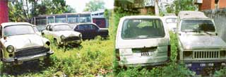 Condemned vehicles of the Punjab Health Department rotting in the open for the past many years at the Punjab Institute of Health and Family Welfare at Kharar. 