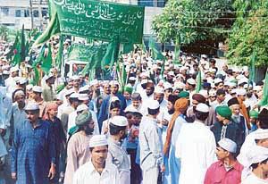 Muslims take out a procession on the occasion of Id-e-Milad-u-Nabi in Ludhiana on Monday
