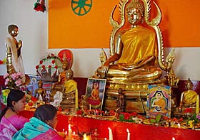 Devotees at the Lord Buddha temple on the occasion of Budh Purnima in Chandigarh on Tuesday