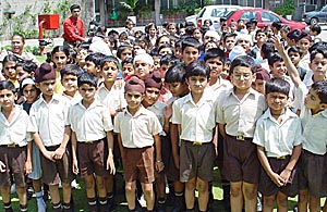 Students of Mount Carmel School, Sector 47, during their visit to The Tribune office on Tuesday.