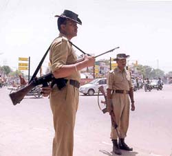 BSF jawans at Fountain Chowk in Patiala on Tuesday.